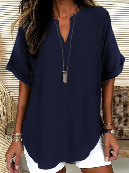 🌸Spring Sale 60% OFF👕Women's Plain Short Sleeve Blouse, Casual Solid Color Top for Daily Wear