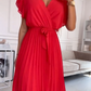 🌸Spring  Hot Sale 49% OFF🌸 Women's Solid V-Neck Pleated Flowy Dress