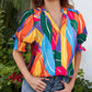 📢📢40% OFF !! ⏰Floral V-neck Puff Sleeve Blouse For Women🌺
