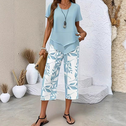📢📢49% OFF !! ⏰Casual Round Neck Layered Tunic Top and Wide Leg Pants Set