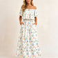 👗 60% OFF NOW! 🌸 Printed Off-Shoulder Short Sleeve Maxi Dress – Floral Print, Ruffled Bodice & Hidden Pockets ✨