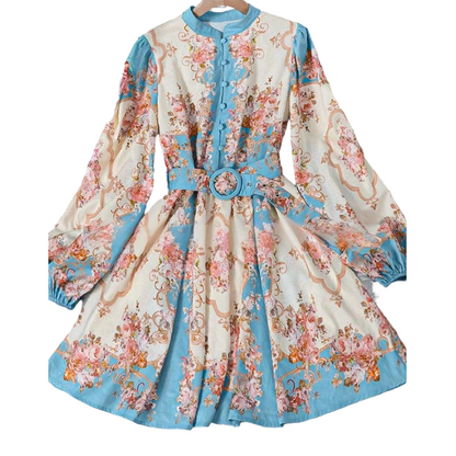 🔥 Hot sale 49% OFF🌸 Timeless Elegance – Romantic Floral Print High Neck Mini Dress🌷