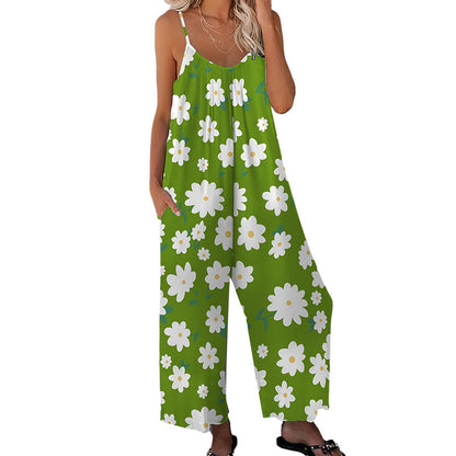 🔥Last day of the limited-time 50% off sale🔥Women's Floral Print Wide-Leg Jumpsuit – Breathable Polyester, Side Pockets & Plus Sizes (XL-5XL)👖