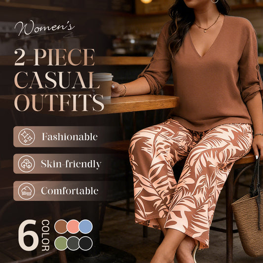 🥳2026 HOT SALE 50% OFF!  💞🥳Women's V-Neck Blouse & Printed Wide-Leg Pants Set