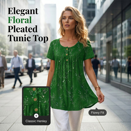 💥Last Day Special Sale 49% OFF🦋Women's Floral Print Pleated Tunic Top🌸