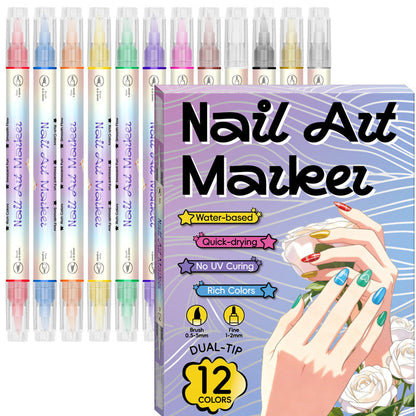 🎨Last Day Special Price:£ 7.99💞50K+ SOLD!✨Dual-Tip Nail Art Marker Pen Set Quick‑dry, no UV lamp. Fine & brush tips. 12/24 vibrant colors. Easy DIY at home. No smudges, just art! 💅🖌️